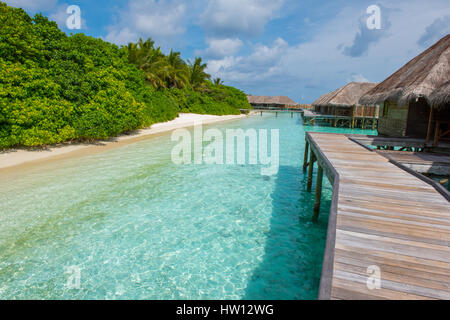 Maldives Rangali Island. Conrad Hilton Resort. Villen auf dem Wasser. Stockfoto