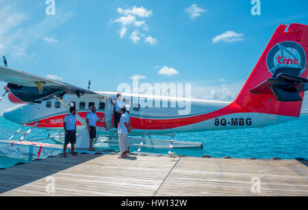Maldives Rangali Island. Conrad Hilton Resort. Wasserflugzeug. Stockfoto