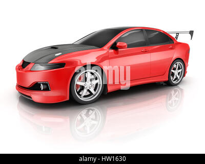 Roter Sportwagen auf weißem Hintergrund. 3D illustration Stockfoto