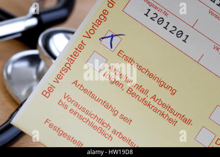 Nichteignung für Arbeitszeugnis, Arbeitsunf‰higkeitsbescheinigung Stockfoto