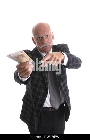 Rentner hält Geld in die Hand, Rentner H‰lt Geld in der Hand Stockfoto