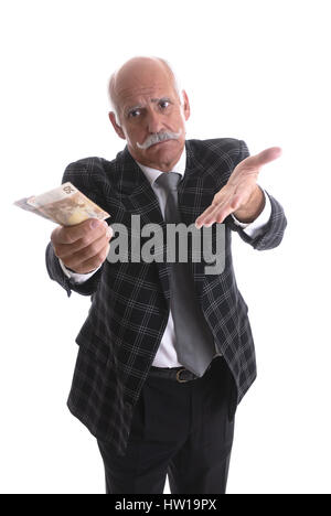 Rentner hält Geld in die Hand, Rentner H‰lt Geld in der Hand Stockfoto