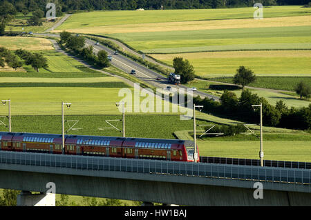 Straße gegen Straße, Bahn Contra Straße Stockfoto