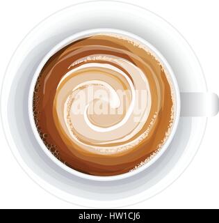 Draufsicht auf eine Tasse Kaffee, isolieren auf weiß Stock Vektor