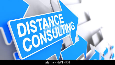 Entfernung Beratung - Inschrift auf blauen Zeiger. 3D. Stockfoto