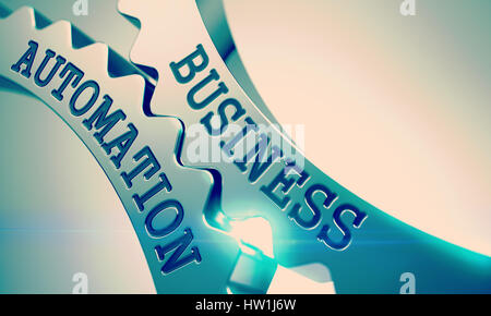 Business Automation - Meldung auf Mechanismus der Metallgetriebe. 3D. Stockfoto