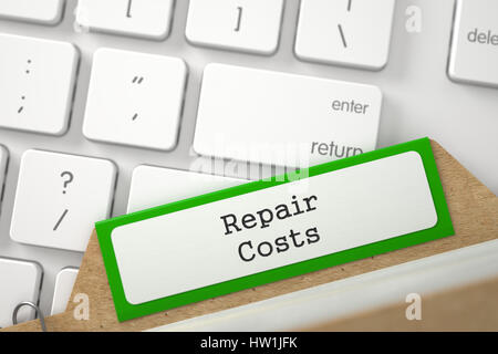 Karteikarte mit Inschrift Reparaturkosten. 3D. Stockfoto