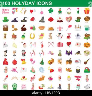 100 Urlaub Icons set, cartoon-Stil Stock Vektor