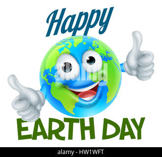 Ein glücklich Earth Day-Design mit einer Zeichentrickfigur der Welt Globus Stockfoto