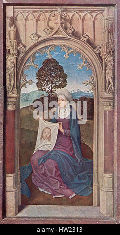 Äußere Verkleidung der Triptychon von Jan Floreins von Hans Memling, C. 1430/1440 - 1494. Saint Veronica Holding das Grabtuch von Turin. Stockfoto