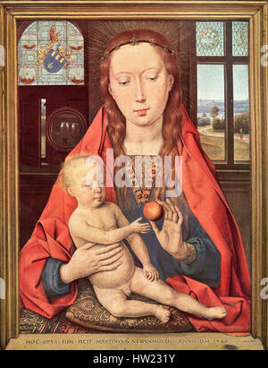 Diptychon von Maarten van Nieuwenhove, 1487, von Hans Memling. Jungfrau und Kind. . Stockfoto