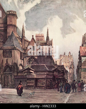 L'église Saint-Germain-l'Auxerrois und Le Rue des Pretres, Paris, Frankreich im 19. Jahrhundert. Nach dem Gemälde von Charles Louis Mozin. Stockfoto