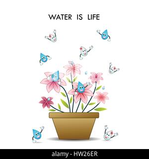 Welt Wasser Tag Abbildung Cartoon-Design. Wasser-Cartoon-Maskottchen. World Water Day Symbol. Wasser Tropfen-Symbol Vektor-Logo Design-Vorlage. Welt-Wate Stock Vektor