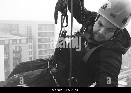 Dokumentarfotografie der Cardiff Fenster Reinigung Firma Stockfoto