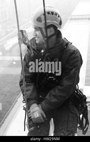 Dokumentarfotografie der Cardiff Fenster Reinigung Firma Stockfoto