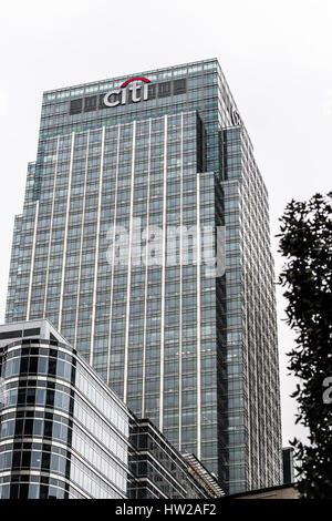 Citi Bankgebäude in Canary Wharf, eine der zwei Bankenviertel Londons. Stockfoto