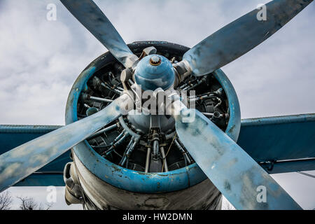 Schraube des sowjetischen AN-2-Flugzeug-Nahaufnahme Stockfoto