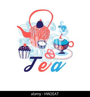 Vektor-Bild mit einer Teekanne und Tee auf weißem Hintergrund Stock Vektor