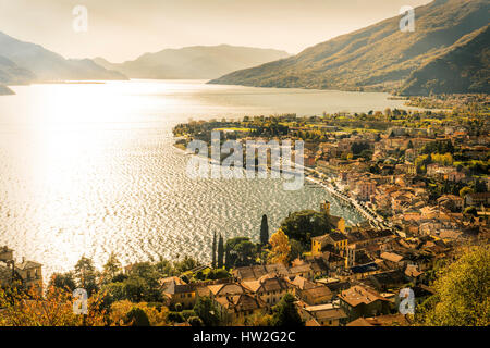 Malerische Aussicht auf Hafen, Gravedona, Comer See, Italien Stockfoto