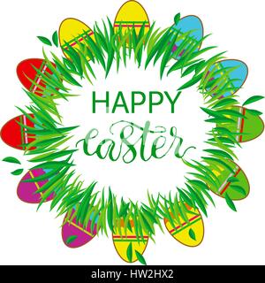 Ostern-Label mit Eiern. Happy Easter-Aufkleber, Pin, Patch im Cartoon Comic-Stil. Stock Vektor