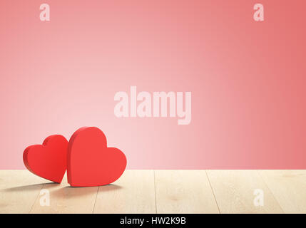 3D Rendern von Herz-Form-Boxen. Hintergrund für den Valentinstag. Stockfoto