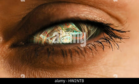Auge Iris mit abstrakten neuronale Staub Muster Stockfoto