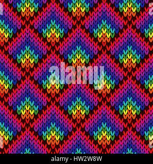 Nahtlose bunten geometrischen Vektor Strickmuster in rot, gelb, grün, Cyan, blau, violett, lila und Magenta Tönen als Stoff Textur Stock Vektor