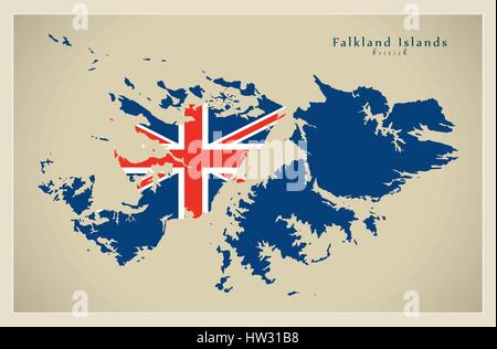 Moderne Karte - Flagge Falkland-Inseln mit Briten FK Stock Vektor