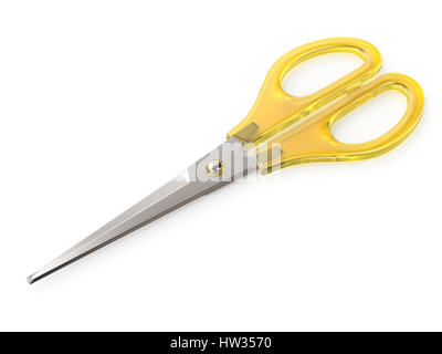 Gelb geschlossen Schere 3D-Render Abbildung isoliert auf weißem Hintergrund Stockfoto