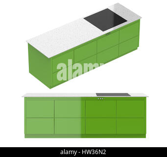 3D Rendering Küchenschrank mit Ofen isoliert auf weiss Stockfoto