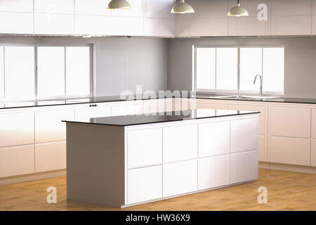3D Rendering leer Küchenschrank mit Küchentheke Stockfoto