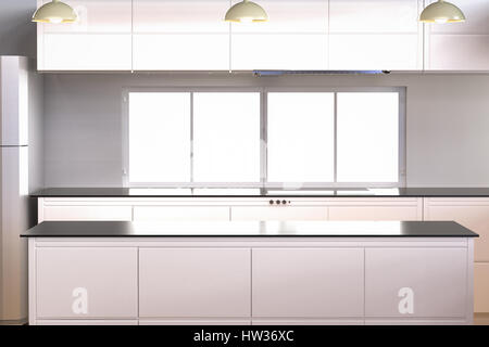 3D Rendering leer Küchenschrank mit Küchentheke Stockfoto