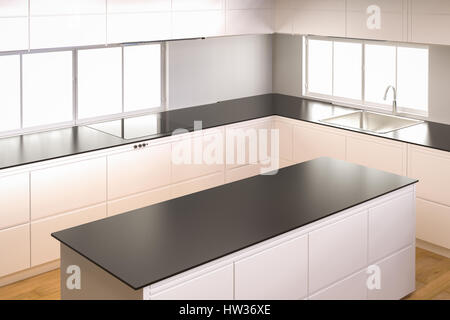 3D Rendering leer Küchenschrank mit Küchentheke Stockfoto