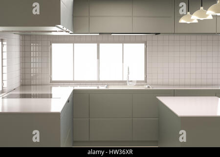 3D Rendering leer Küchenschrank mit Küchentheke Stockfoto