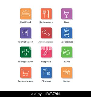 Navigation flache Icons set Stock Vektor