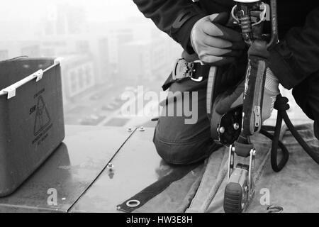 Dokumentarfotografie der Cardiff Fenster Reinigung Firma Stockfoto