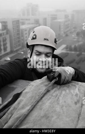 Dokumentarfotografie der Cardiff Fenster Reinigung Firma Stockfoto