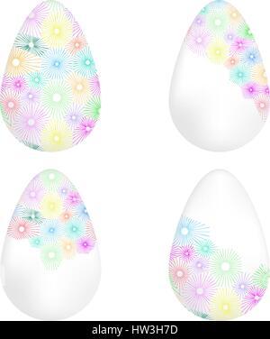 Vier dekorative Ostereier. Bunter Print. Stock Vektor
