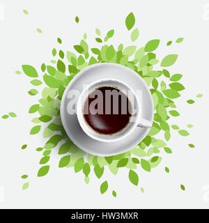 Kaffee und grüne Blättern Vektor-illustration Stock Vektor