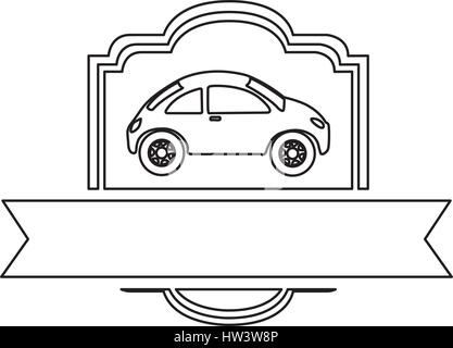 monochrome Kontur der Sportwagen in heraldischen Rahmen mit Band Stock Vektor