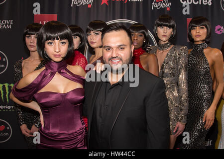 Beverly Hills, Kalifornien, USA. 16. März 2017. Designer Willfredo Gerardo mit Modellen bei Art Herzen Mode LAFW Herbst/Winter 2017 statt im Beverly Hilton Hotel in Beverly Hills, Kalifornien am 16. März 2017. Bildnachweis: Sheri Determan/Alamy Live-Nachrichten Stockfoto