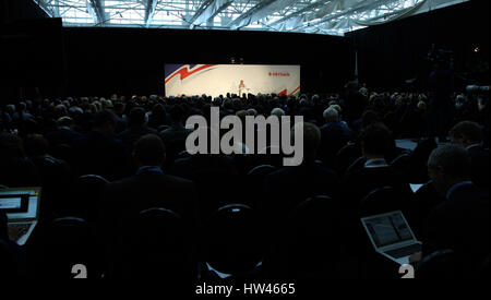 Cardiff, UK, 17. März 2017. Justine Greening MP, Secretary Of State for Education spricht auf dem konservativen Frühling Forum stattfindenden SSE SWALEC Stadion Stockfoto