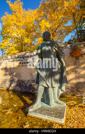 Denkmal für Rodrigo Diaz de Vivar, el Cid Campeador in Vivar del Cid. Burgos Kastilien. Spanien-Europa Stockfoto