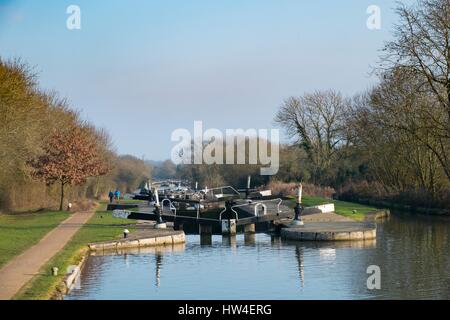 Hatton sperren oder Hatton Flug am Grand Union Canal in Hatton, Warwickshire, England. Stockfoto