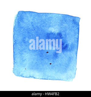 Blaue ironischen Aquarell Quadrat mit Flecken. Zusammenfassung Hintergrund. Element für Ihr design Stockfoto