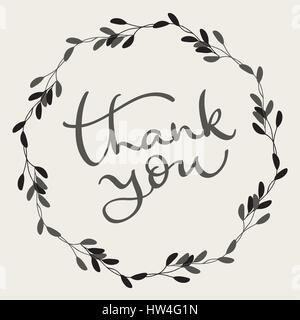 Danke Text mit runden Rahmen auf Hintergrund. Kalligraphie Schriftzug Vektor-Illustration EPS10 Stock Vektor