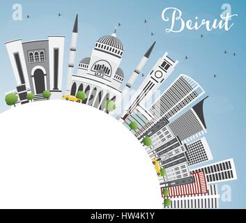 Beirut Skyline mit grauen Gebäude, blauer Himmel und Kopieren. Vector Illustration. Business Travel und Tourismus Konzept mit moderner Architektur. Stock Vektor