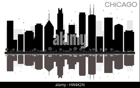 Chicago Skyline der Stadt schwarze und weiße Silhouette mit Reflexionen. Vector Illustration. einfache flache Konzept für Tourismus Präsentation, Banner Stock Vektor