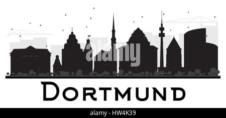 Dortmund City Skyline schwarze und weiße Silhouette. Vector Illustration. einfache flache Konzept für Tourismus Präsentation, Banner, Plakat oder Website. Stock Vektor