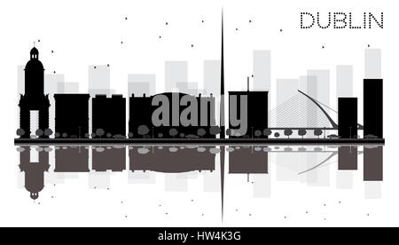 Dublin City Skyline schwarz-weiß Silhouette mit Reflexionen. Vektor-Illustration. Einfache flache Konzept für Tourismus Präsentation, banner Stock Vektor